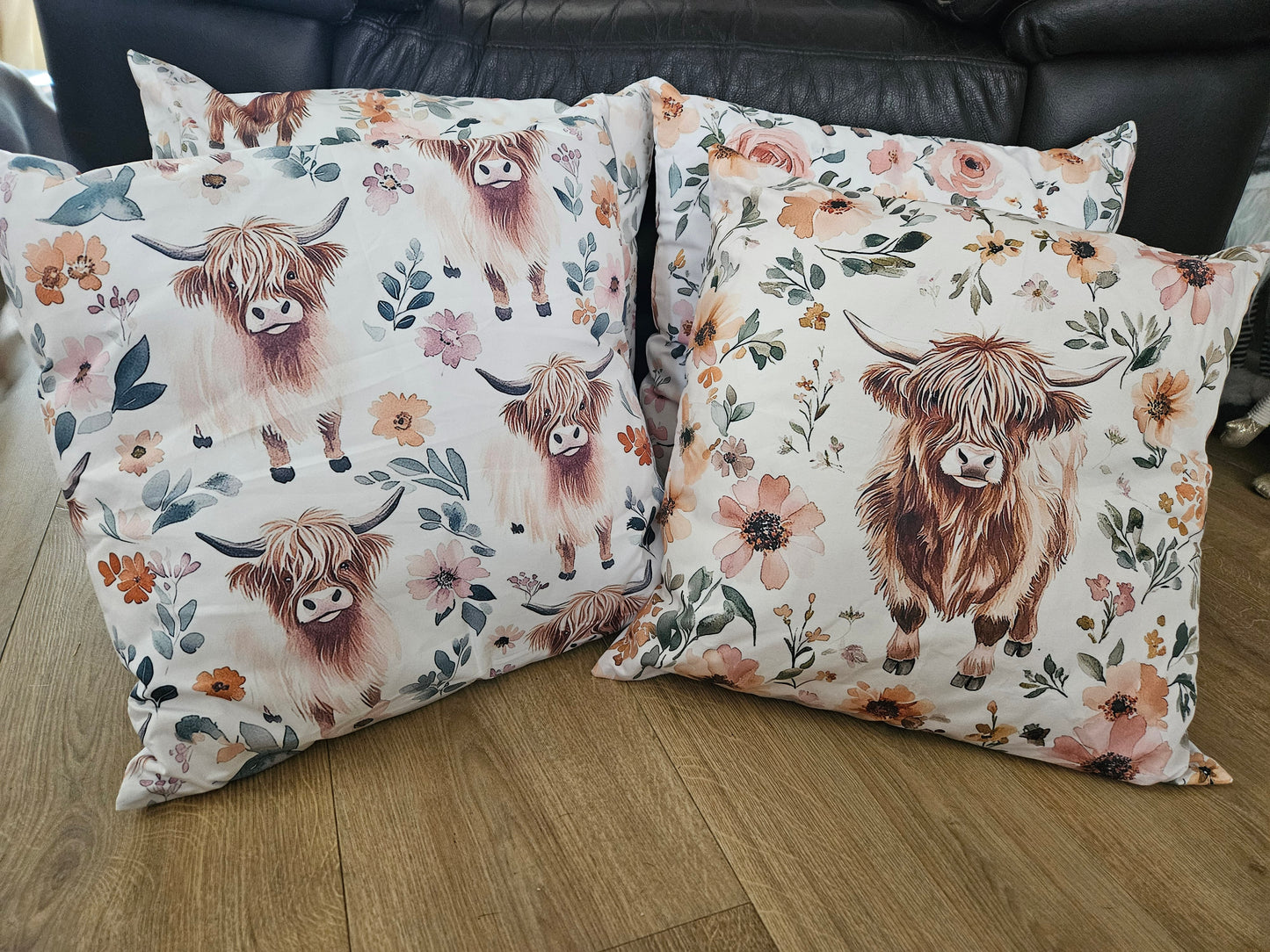 4x 40cm Highland Cow Cushions with inserts